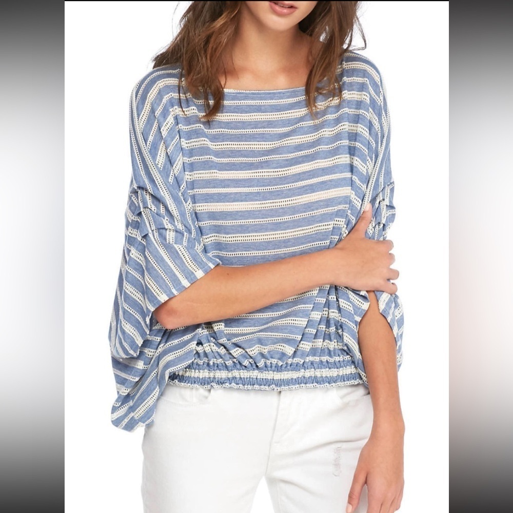 Free People Azalea women's oversized top 3/4 sleeves cotton linen blend S/M